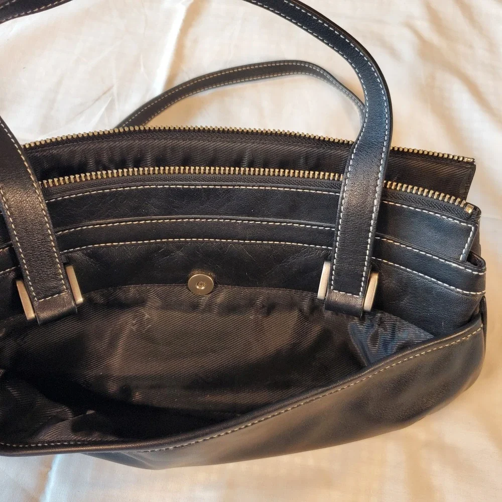 lauren ralph LRL Bag satchel handbag Black Turn Key Lock Top Handles Purse‎ Vtg
